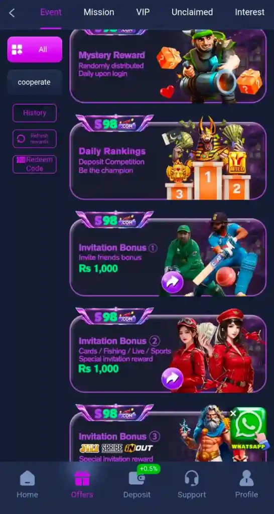 s98 game offers