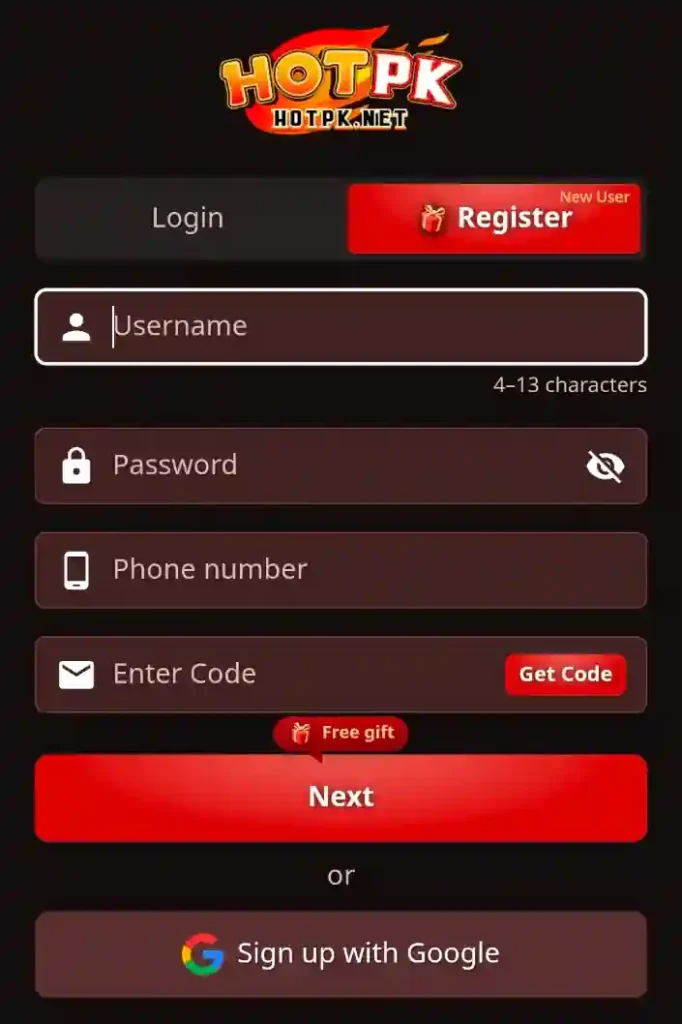 Register hotpk game